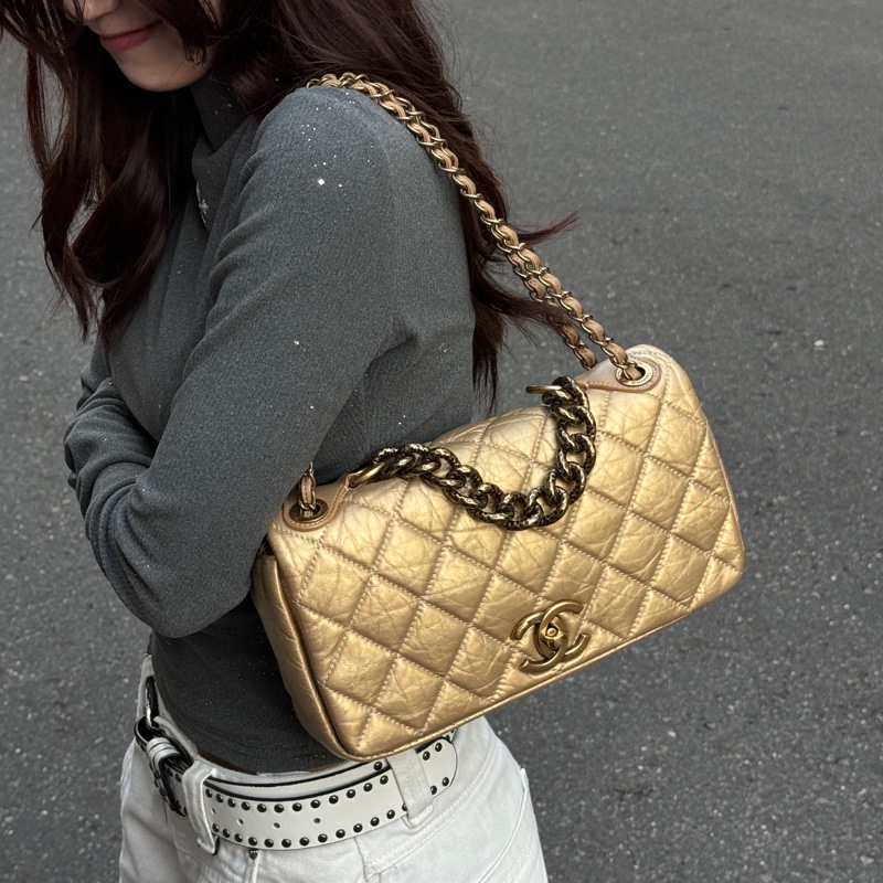 【超級新❗️】 Chanel CF28 極稀有黃金色口蓋包（絕版限量專櫃30萬）-28