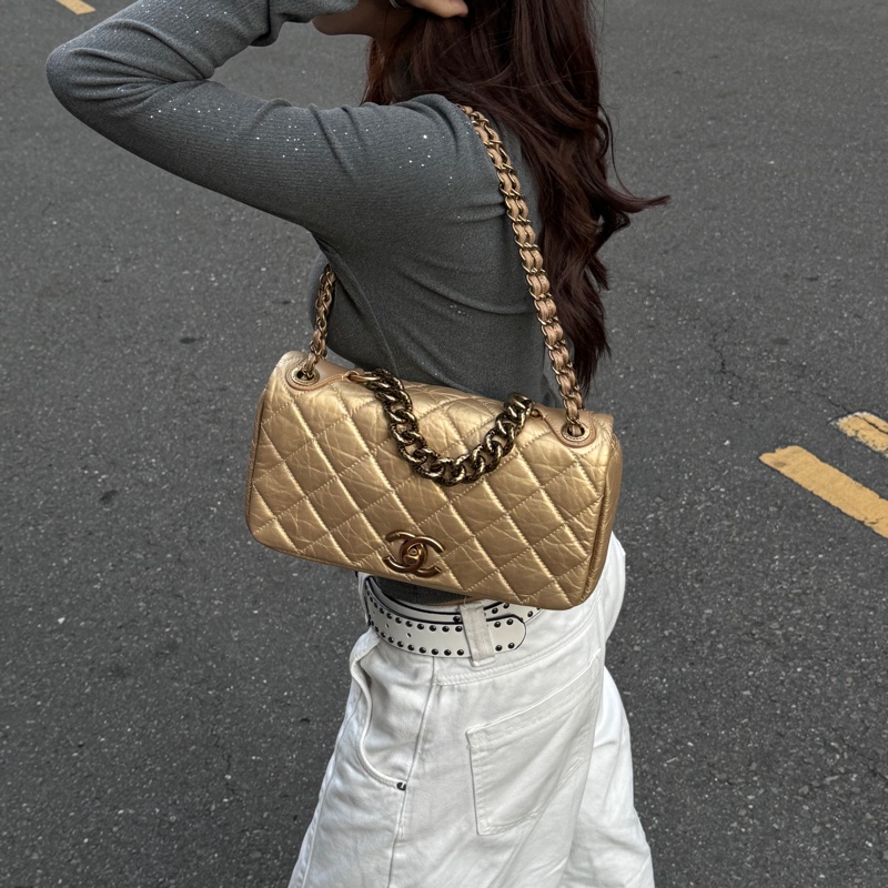 【超級新❗️】 Chanel CF28 極稀有黃金色口蓋包（絕版限量專櫃30萬）-29