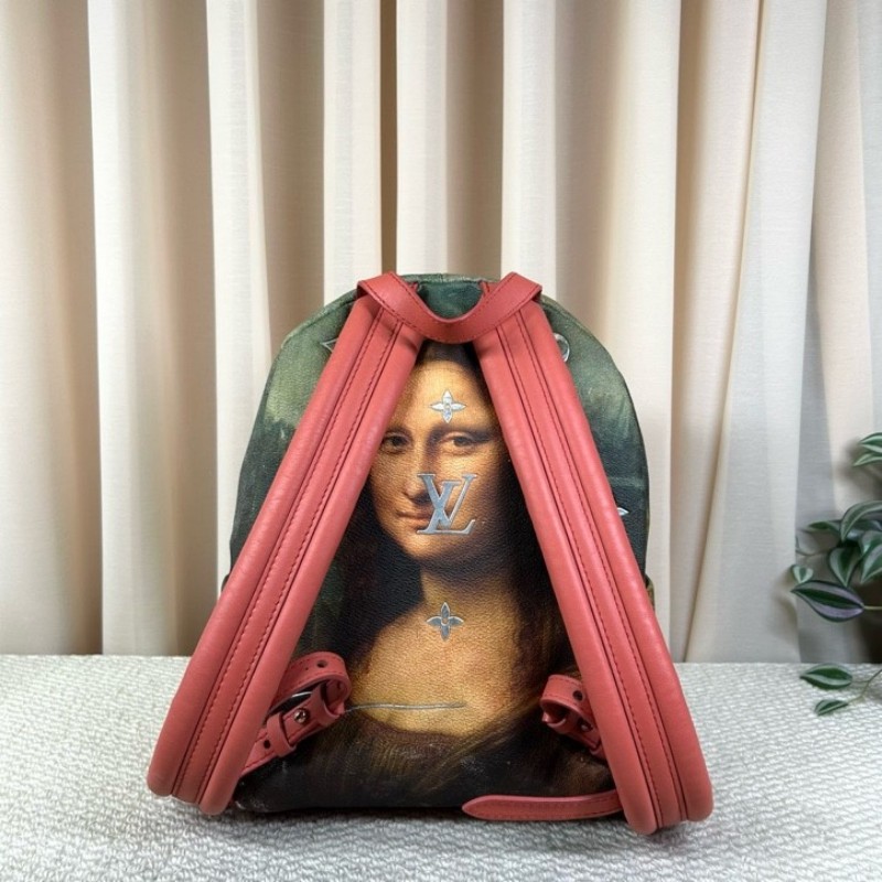 LV路易威登x Jeff Koons 蒙娜麗莎雙肩包 傑夫昆斯小兔掛飾 內裡粉紅色兔子 容量大 精緻有質感-11