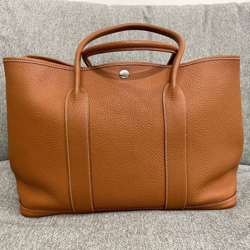 Hermes 愛馬仕 Garden Party 花園包 36 Togo 金棕色銀扣-5