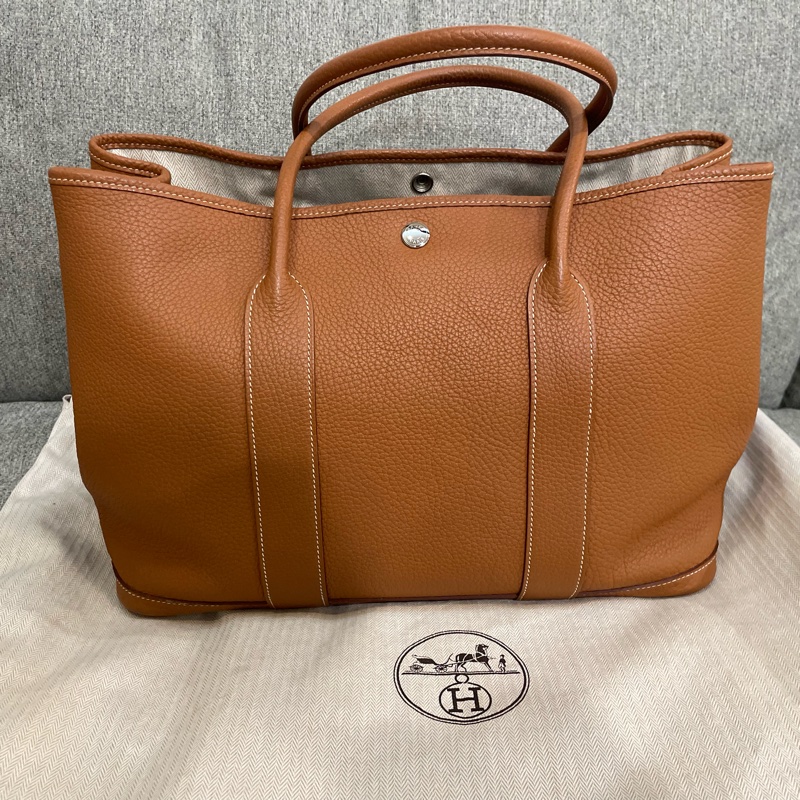 Hermes 愛馬仕 Garden Party 花園包 36 Togo 金棕色銀扣-12
