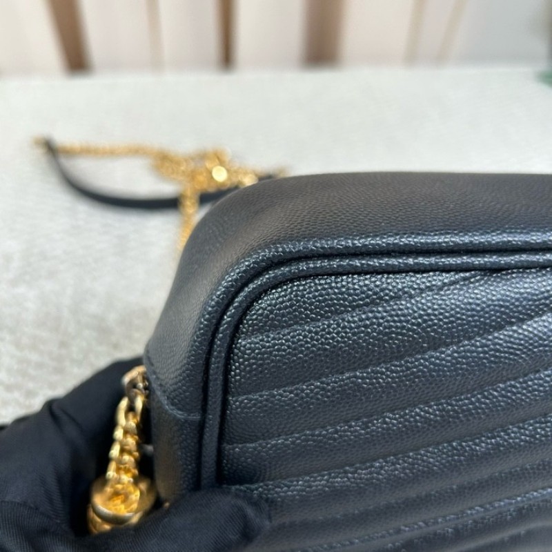 YSL聖羅蘭黑色荔枝紋流蘇相機包 採用绗縫V型標誌 容量合適 經典黑金配色 流蘇鏈條 可單肩可斜挎-12