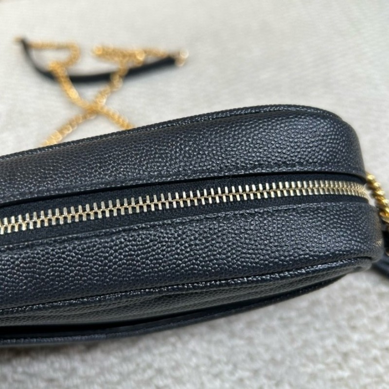 YSL聖羅蘭黑色荔枝紋流蘇相機包 採用绗縫V型標誌 容量合適 經典黑金配色 流蘇鏈條 可單肩可斜挎-15