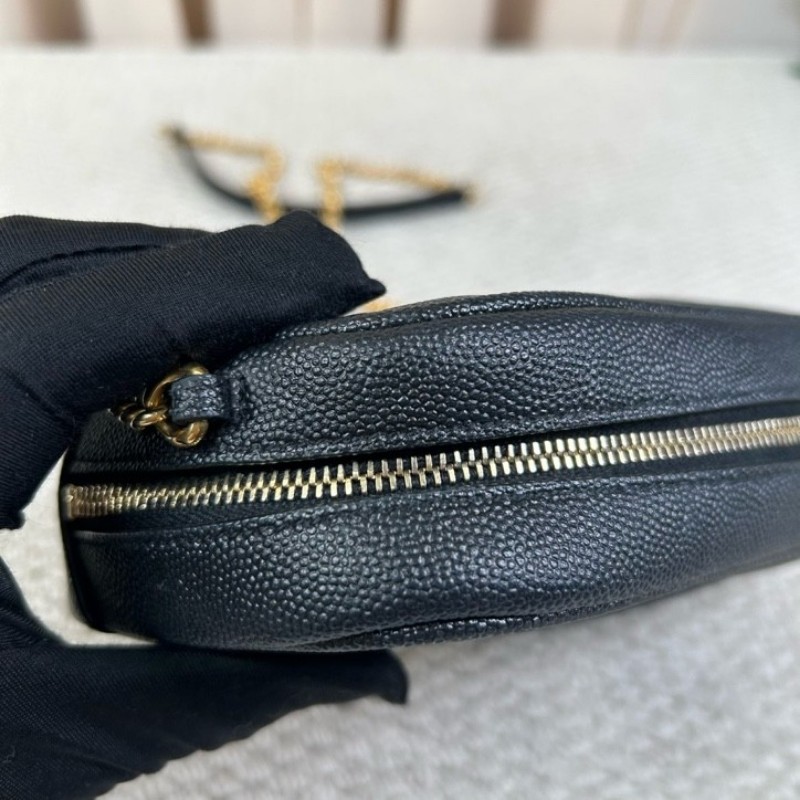 YSL聖羅蘭黑色荔枝紋流蘇相機包 採用绗縫V型標誌 容量合適 經典黑金配色 流蘇鏈條 可單肩可斜挎-16