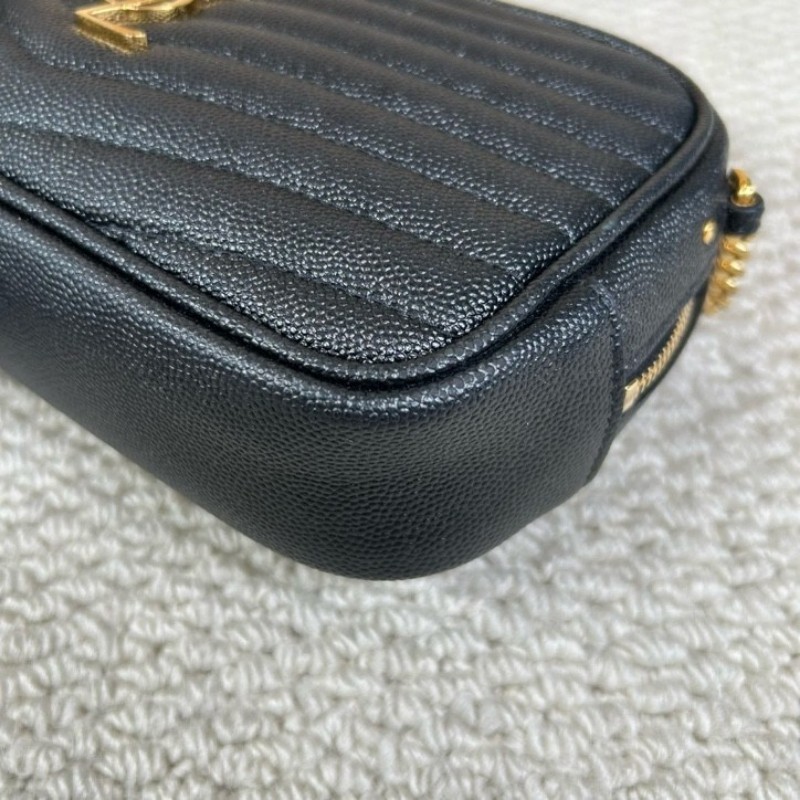 YSL聖羅蘭黑色荔枝紋流蘇相機包 採用绗縫V型標誌 容量合適 經典黑金配色 流蘇鏈條 可單肩可斜挎-18