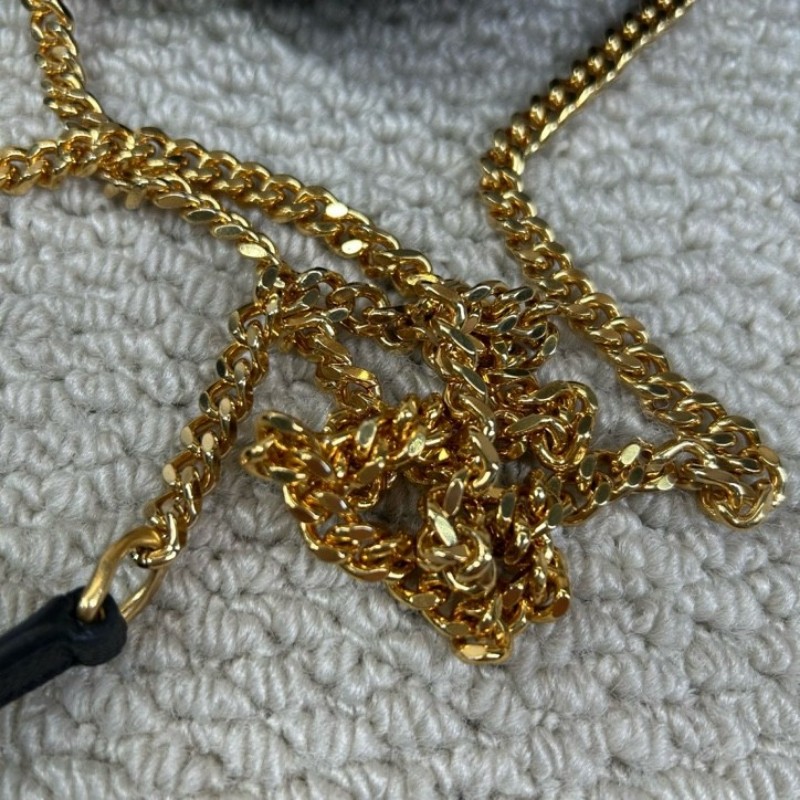 YSL聖羅蘭黑色荔枝紋流蘇相機包 採用绗縫V型標誌 容量合適 經典黑金配色 流蘇鏈條 可單肩可斜挎-22