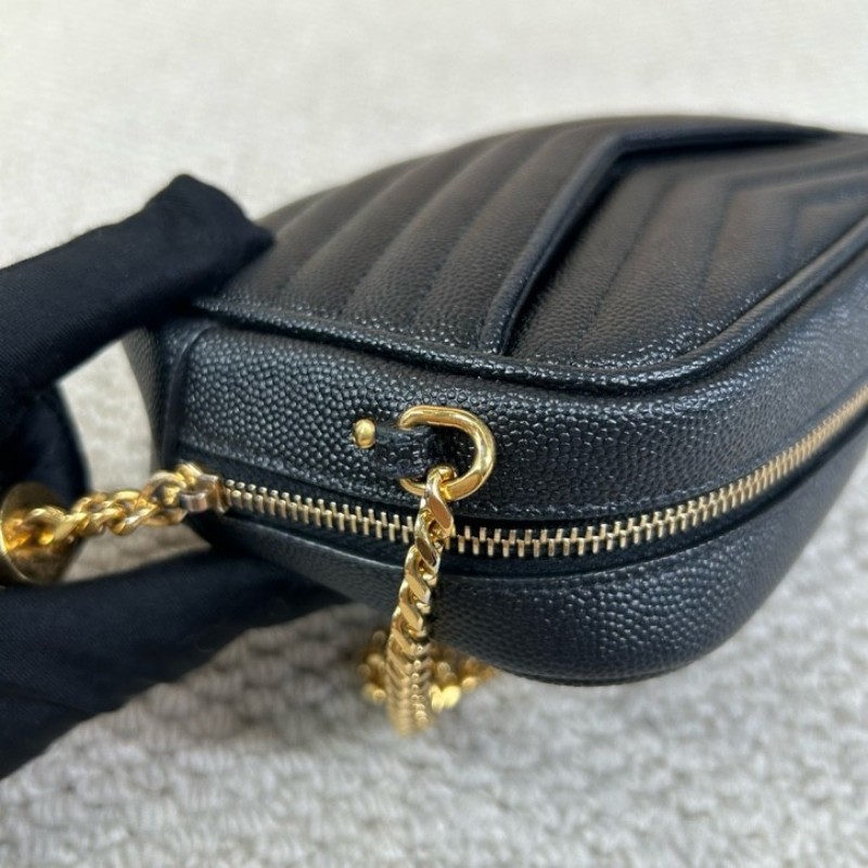 YSL聖羅蘭黑色荔枝紋流蘇相機包 採用绗縫V型標誌 容量合適 經典黑金配色 流蘇鏈條 可單肩可斜挎-24