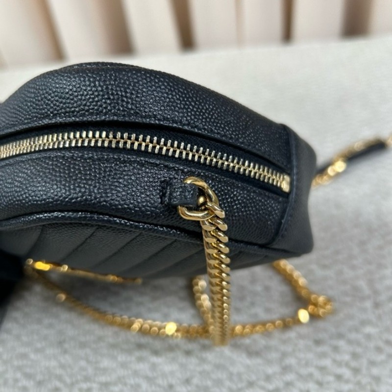 YSL聖羅蘭黑色荔枝紋流蘇相機包 採用绗縫V型標誌 容量合適 經典黑金配色 流蘇鏈條 可單肩可斜挎-25