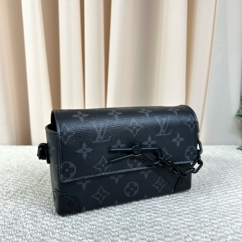LV路易威登 Steamer黑武士曲別針迴形針郵差包盒子包 芯片款 黑色老花配黑色鏈條 翻蓋磁吸扣設計 可調節肩帶 單肩斜挎兩用-6