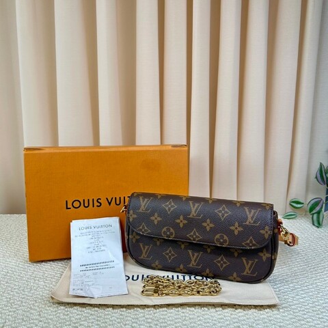 LVivy LV路易威登  經典老花印花鏈條塗層帆布法棍包腋下包手提單肩包 芯片款