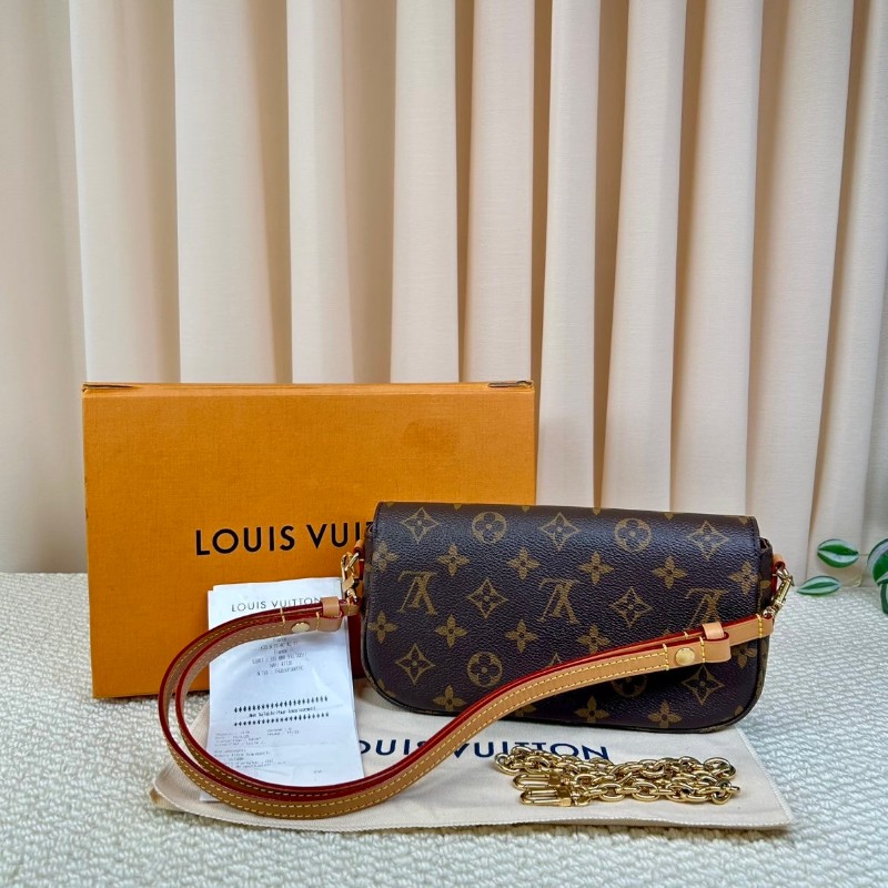 LVivy LV路易威登  經典老花印花鏈條塗層帆布法棍包腋下包手提單肩包 芯片款-8