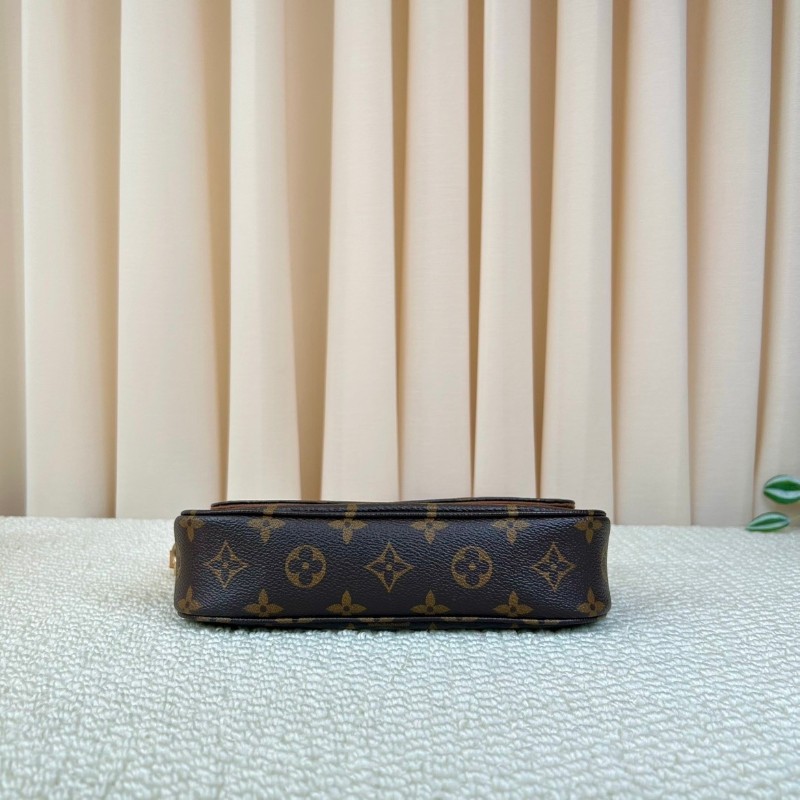 LVivy LV路易威登  經典老花印花鏈條塗層帆布法棍包腋下包手提單肩包 芯片款-10