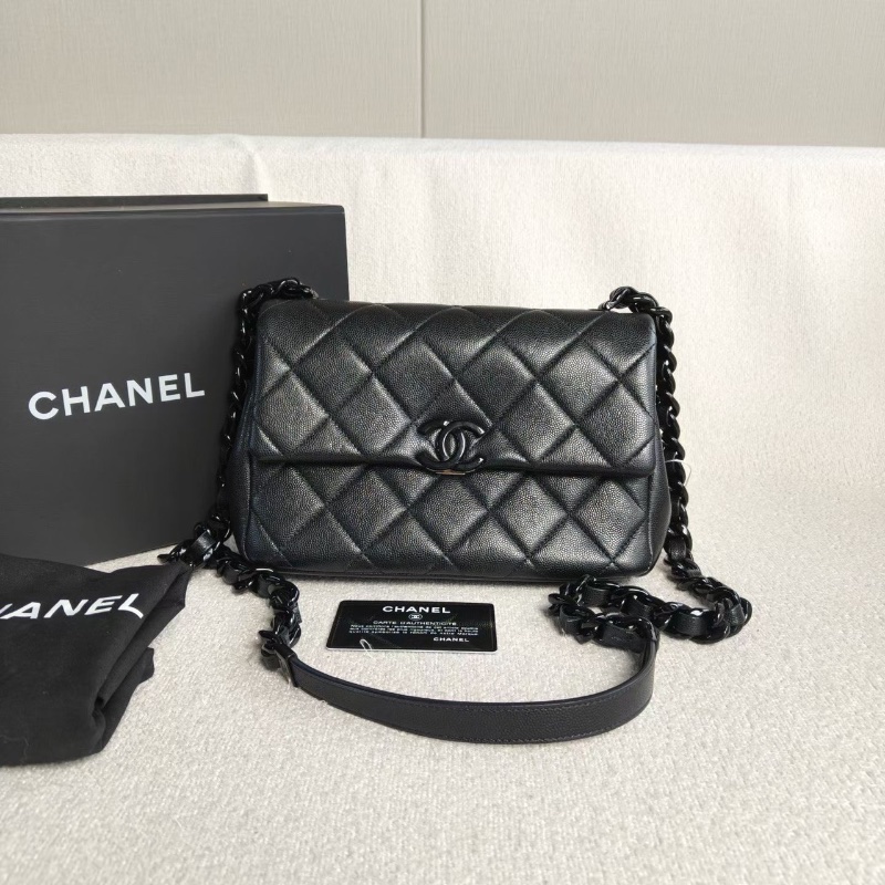 Chanel Soblack琺瑯鏈條包黑色荔枝皮21*16*6 98新配件盒子塵袋保卡-1