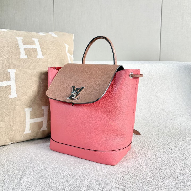 LV全皮Lockme後背包粉拼駝色銀扣 牛皮22*25*13 98新配件塵袋-3