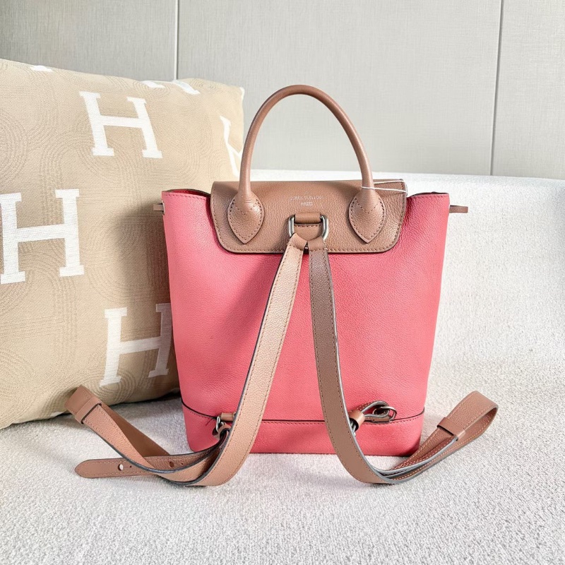 LV全皮Lockme後背包粉拼駝色銀扣 牛皮22*25*13 98新配件塵袋-6