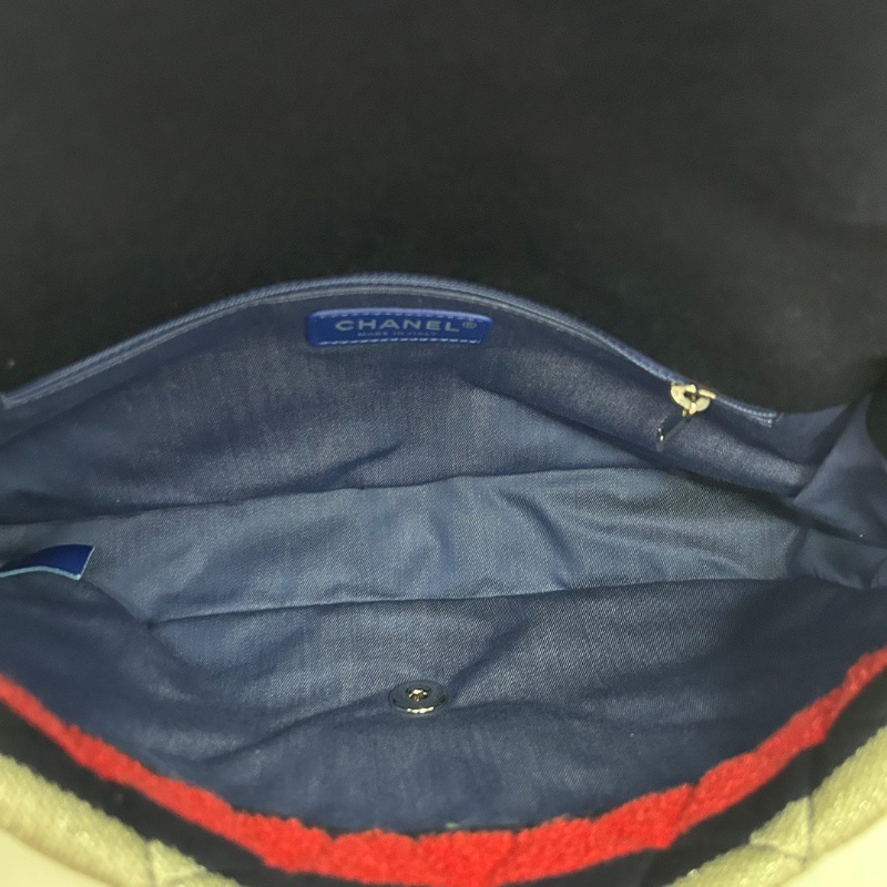 CHANEL海軍條紋銀扣CF大號jumbo 手提肩背斜背包30*19*7 98新配件塵袋保卡-3