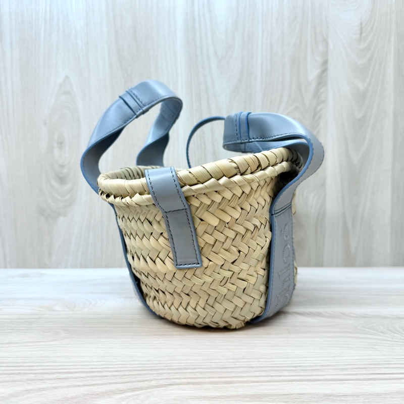 CHLOE灰藍色Sense字母刺繡小牛皮拼拉菲草編織包CHC23SS304J66-3