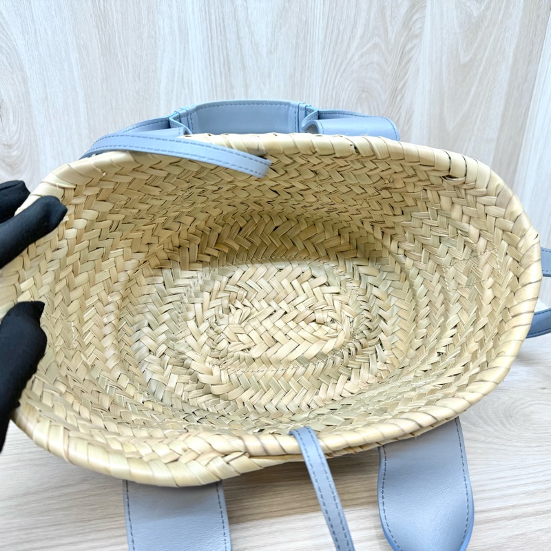 CHLOE灰藍色Sense字母刺繡小牛皮拼拉菲草編織包CHC23SS304J66-6