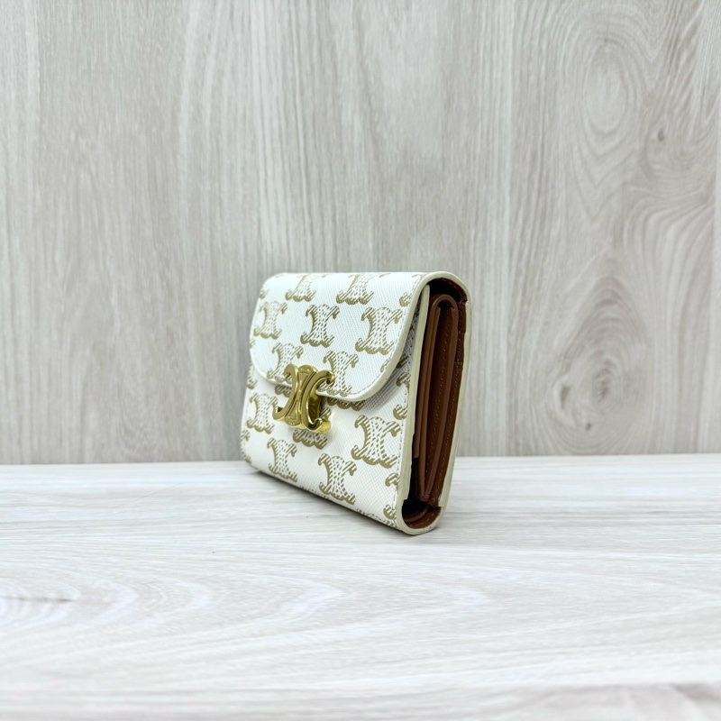 CELINE白色凱旋門三折短夾10D782CQH-2