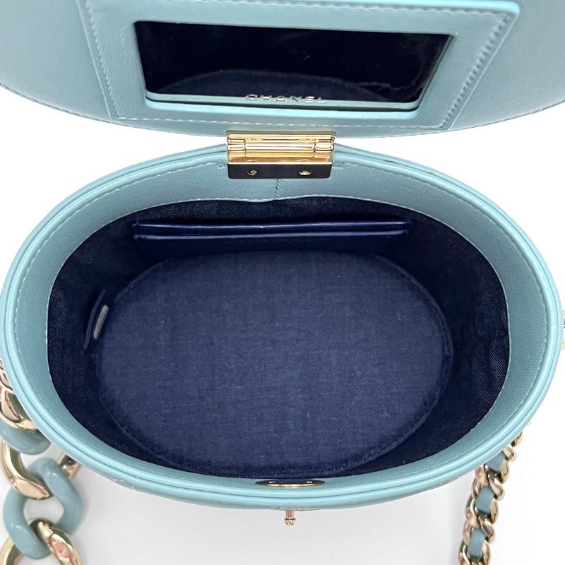 CHANEL 薄荷綠金扣 圓桶肩背斜背鏈條包 15*12.5*10 98新配件保卡塵袋-2