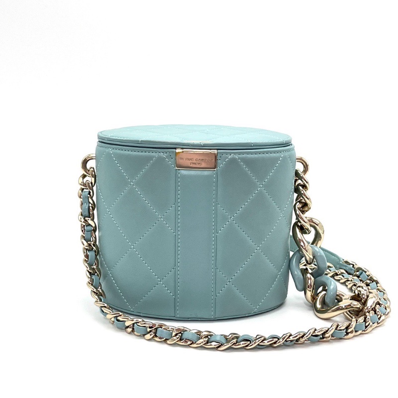 CHANEL 薄荷綠金扣 圓桶肩背斜背鏈條包 15*12.5*10 98新配件保卡塵袋-6