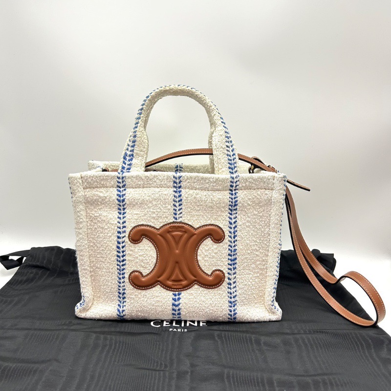 CELINE 浮雕凱旋門提花條紋托特包26*18.5*13 98新配件塵袋-1