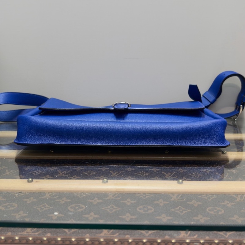 HERMES 海軍藍銀扣 Steve light junior肩背斜背郵差包33*26*5 98新配件盒子塵袋購證-3