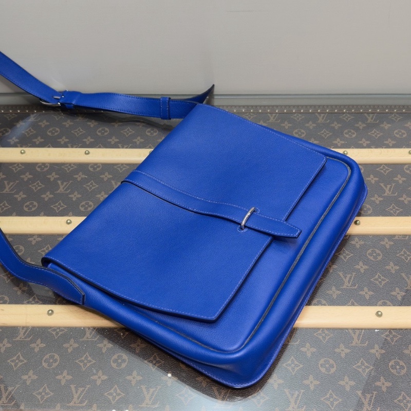 HERMES 海軍藍銀扣 Steve light junior肩背斜背郵差包33*26*5 98新配件盒子塵袋購證-5