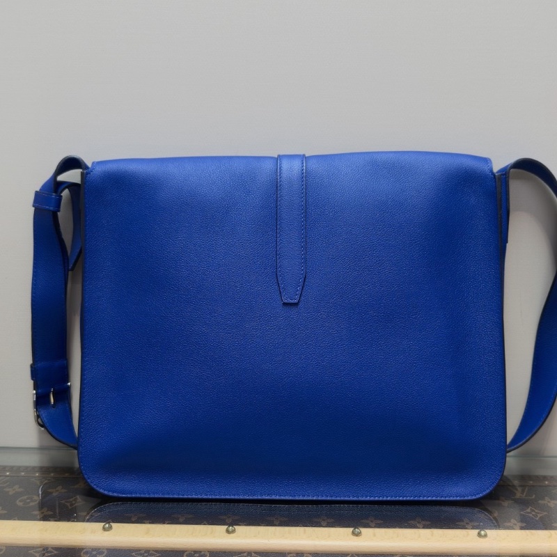 HERMES 海軍藍銀扣 Steve light junior肩背斜背郵差包33*26*5 98新配件盒子塵袋購證-6