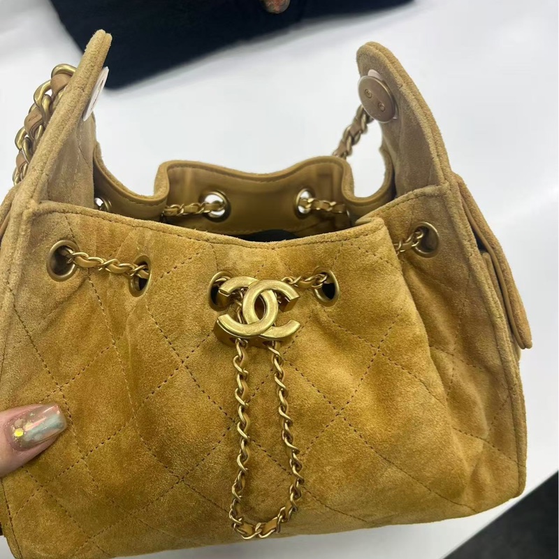 Chanel香奈兒26C限定麂皮黃色25bagmini迷你-8