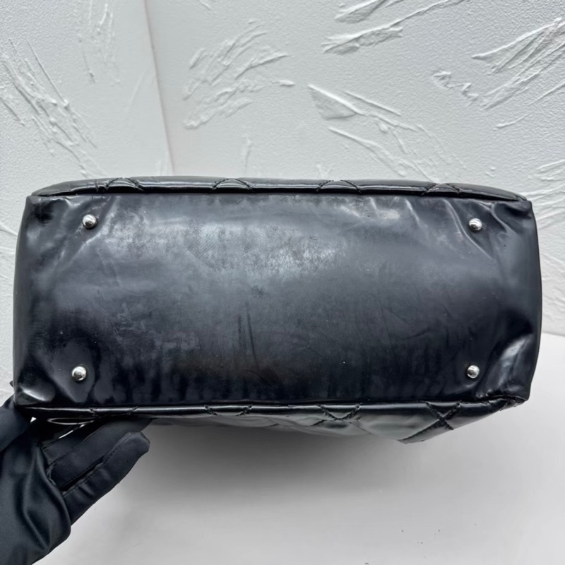 Chanel 中古黑色漆皮菱格紋單肩包托特包-4