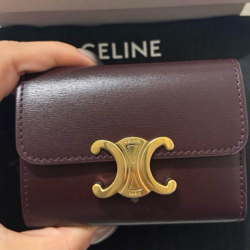 全新✨ CELINE TRIOMPHE小號翻蓋錢包 皮夾 短夾-0