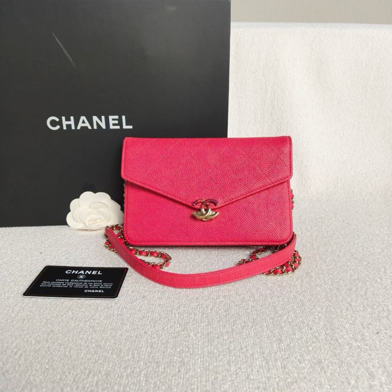 Chanel 古巴系列woc玫紅色 金扣 荔枝皮98新配件塵袋保卡-1