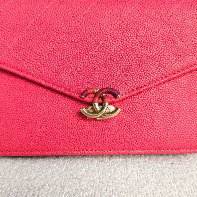 Chanel 古巴系列woc玫紅色 金扣 荔枝皮98新配件塵袋保卡-2