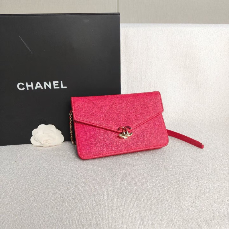 Chanel 古巴系列woc玫紅色 金扣 荔枝皮98新配件塵袋保卡-4