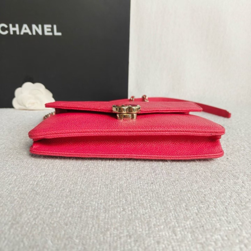 Chanel 古巴系列woc玫紅色 金扣 荔枝皮98新配件塵袋保卡-5