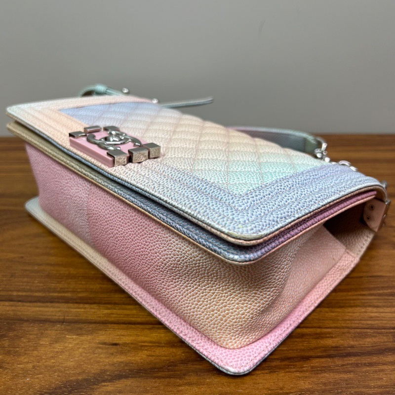 CHANEL Leboy漸變彩虹菱格紋牛皮銀扣肩背斜背包1eboy25*16*8.5 98新配件塵袋-5