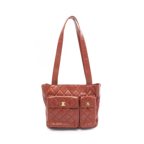 香奈兒 (CHANEL) 絎縫肩托特包，棕色皮革，二手，女士，金色五金，CC Coco標誌