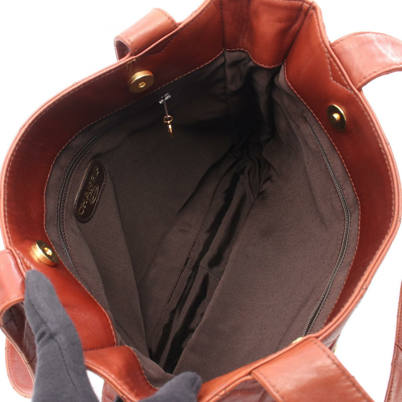 香奈兒 (CHANEL) 絎縫肩托特包,棕色皮革,二手,女士,金色五金,CC Coco標誌-2