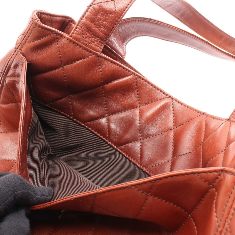 香奈兒 (CHANEL) 絎縫肩托特包,棕色皮革,二手,女士,金色五金,CC Coco標誌-5