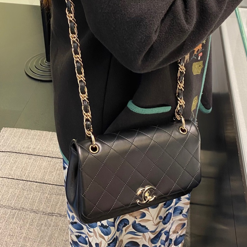 絕美藝術品🖼️ 99新🆕有購證❤️‍🔥Chanel香奈兒21C菱格紋flap bag 琺瑯扣鏈條包單肩斜挎包💎-2