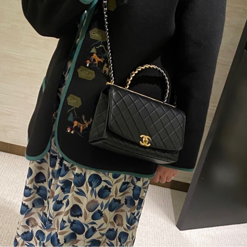絕美藝術品🖼️ 99新🆕有購證❤️‍🔥Chanel香奈兒21C菱格紋flap bag 琺瑯扣鏈條包單肩斜挎包💎-3