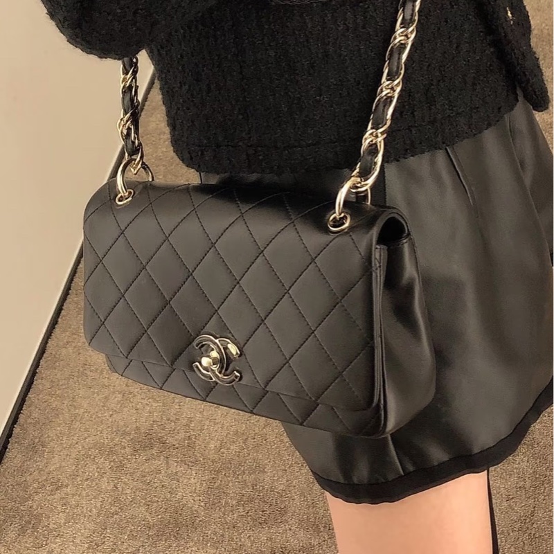 絕美藝術品🖼️ 99新🆕有購證❤️‍🔥Chanel香奈兒21C菱格紋flap bag 琺瑯扣鏈條包單肩斜挎包💎-6