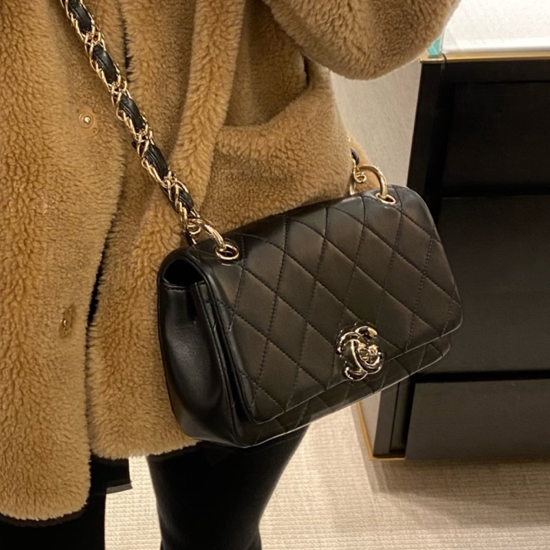 絕美藝術品🖼️ 99新🆕有購證❤️‍🔥Chanel香奈兒21C菱格紋flap bag 琺瑯扣鏈條包單肩斜挎包💎-9