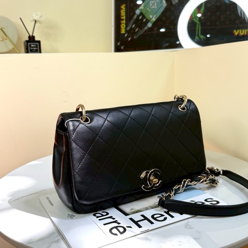 絕美藝術品🖼️ 99新🆕有購證❤️‍🔥Chanel香奈兒21C菱格紋flap bag 琺瑯扣鏈條包單肩斜挎包💎-12