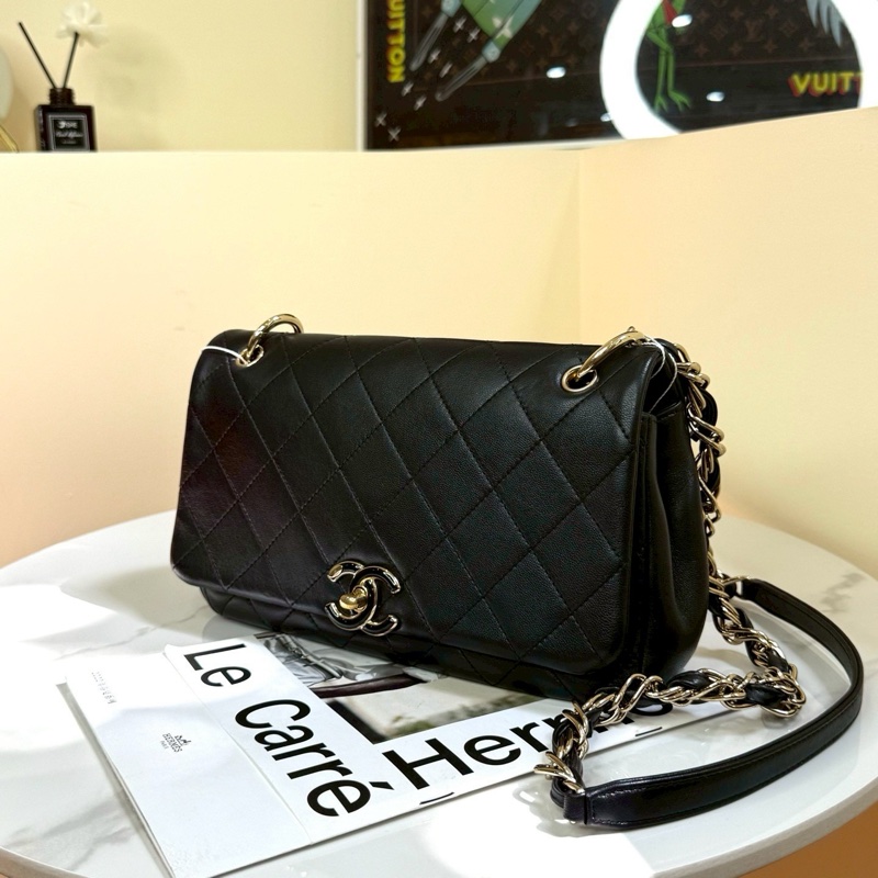 絕美藝術品🖼️ 99新🆕有購證❤️‍🔥Chanel香奈兒21C菱格紋flap bag 琺瑯扣鏈條包單肩斜挎包💎-13