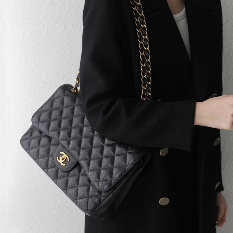 ✨Chanel 牛皮 jumbo 閒置新 配件齊 側背斜背皆可🖤-0