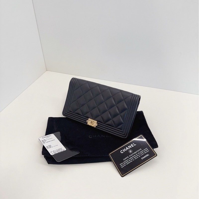 ✨Chanel Leboy 牛皮黑金錢包 送肩帶可放手機 閒置新 有保卡🖤-4