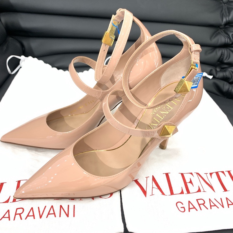 98新VALENTINO/華倫天奴 裸粉色漆皮高跟鞋 36.5碼 10cm高跟-0