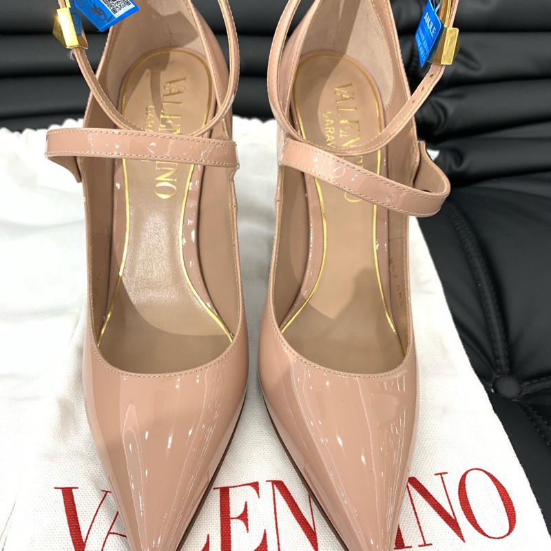 98新VALENTINO/華倫天奴 裸粉色漆皮高跟鞋 36.5碼 10cm高跟-1